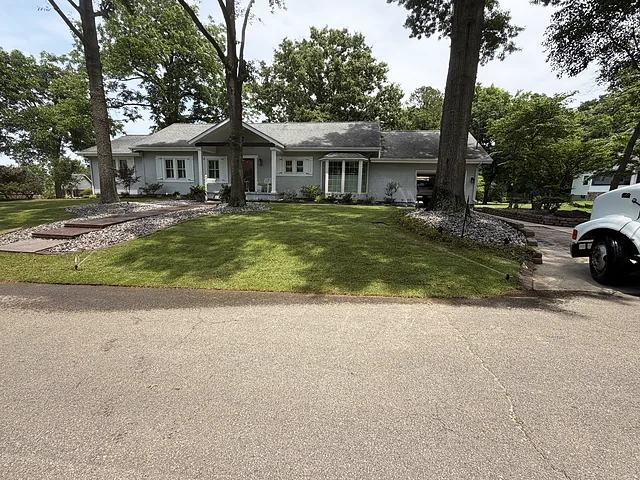 Finished lawn, front elevation